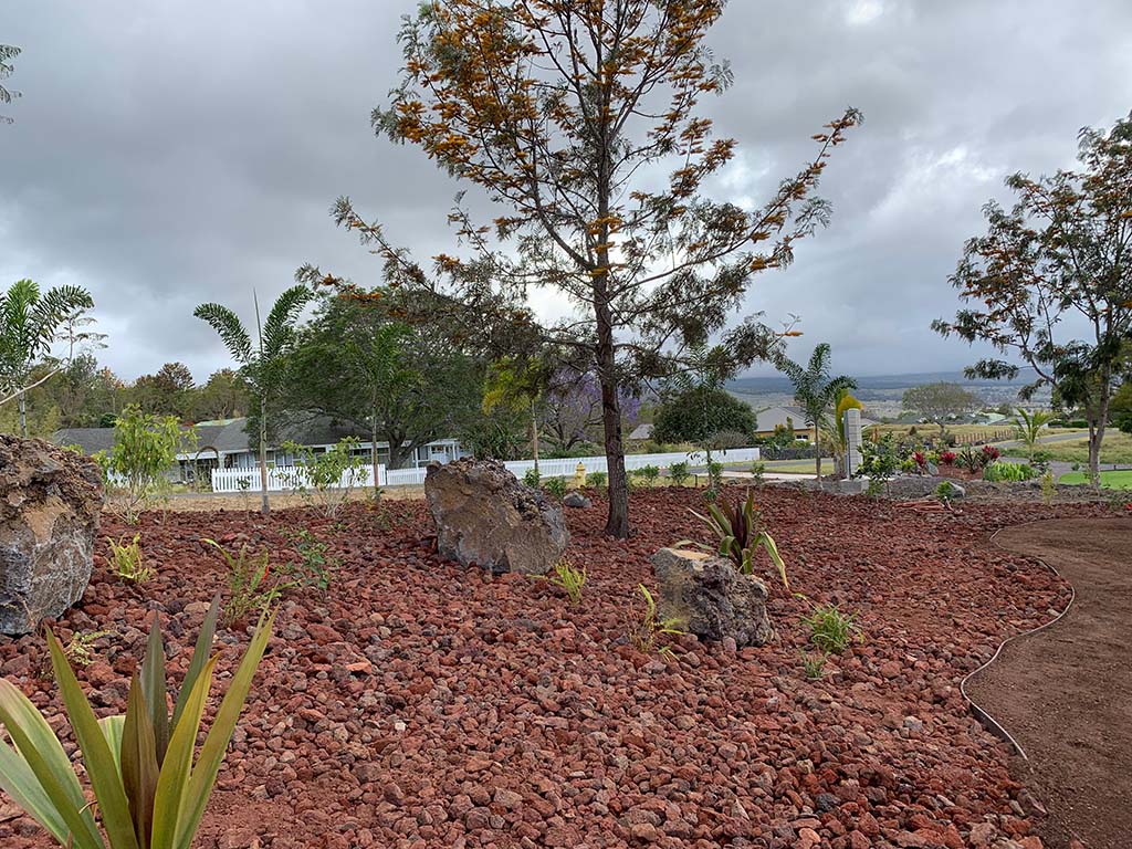 Large decorative rocks, Kailua-Kona, lava rock installation Hawaii.