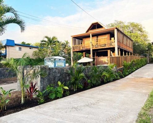 After image of a landscape installation near Kailua-Kona. Rock wall construction, Hawaii.