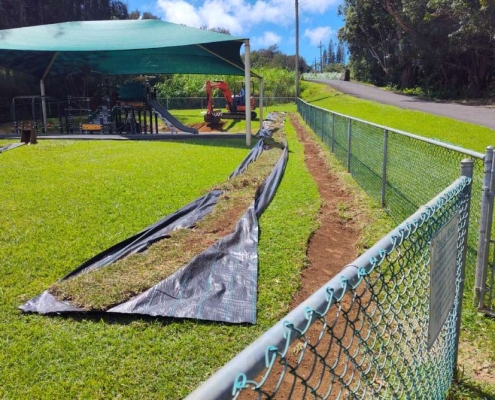 King Kamehameha Preschool playground lawn repair by Aina Landscaping.