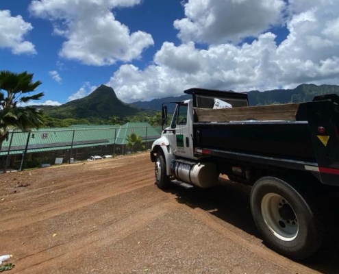 Our lawn maintenance experts hydroseeding sports fields in Hawaii.