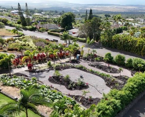 Ariel view of a finished Hawaii landscape design.